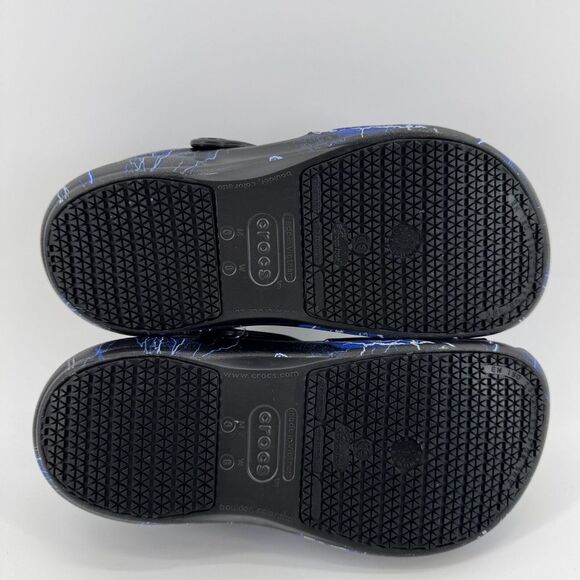 Crocs Bistro Black Lightning Bolt Graphic Slip Resistant Work Clogs Size M6 W8 - Picture 6 of 8